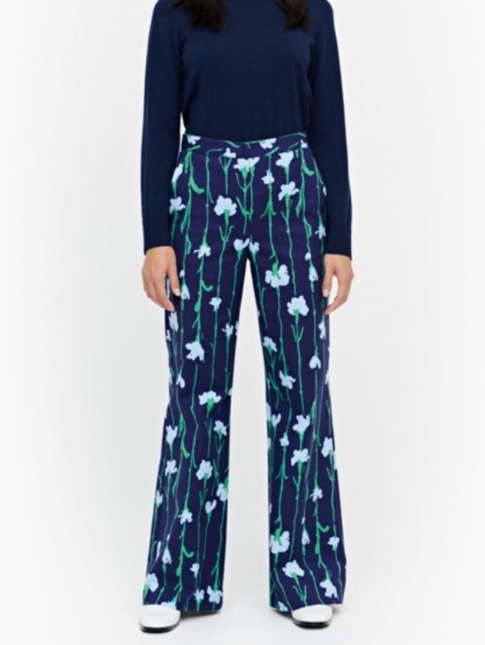 Marimekko Innoitus Viivakukka Navy Wide-Leg Floral Print Trouser 44